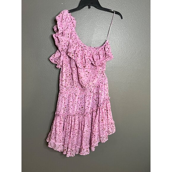 Buddy Love Sofia Zodiac One-Shoulder Ruffled Dress‎ L Pink & Gold Stars - Picture 4 of 6